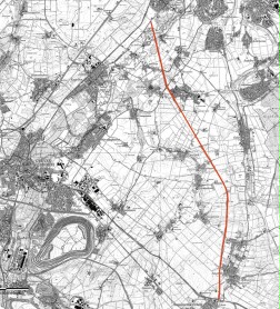 Karte mit dem Strategischen Bahndamm bei Grevenbroich. Zeichnung: Claus Weber, LVR-ABR. Kartengrundlage: Geobasis NRW 2014